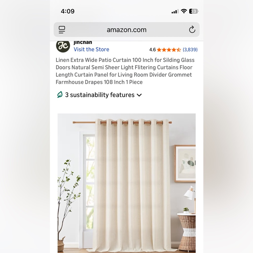 (2) Extra Long Natural Linen Semi-Sheer Curtains - 100Wx108L (Pair)